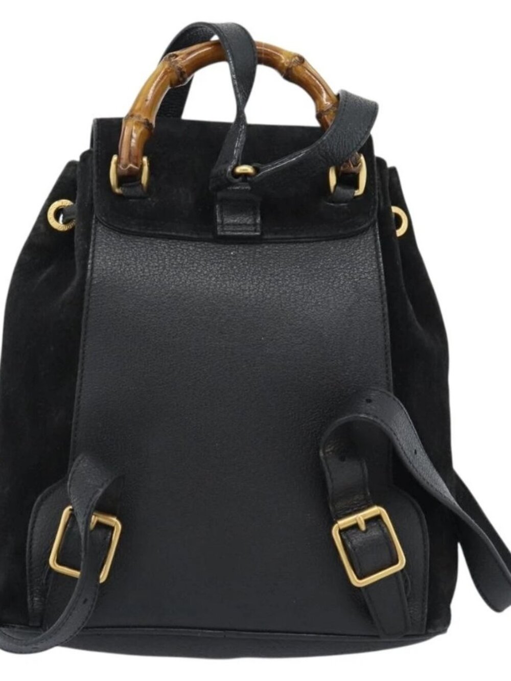 GUCCI Bamboo Backpack Suede Black Gold 003 1956 0030 Auth gh2084A - Picture 3 of 15